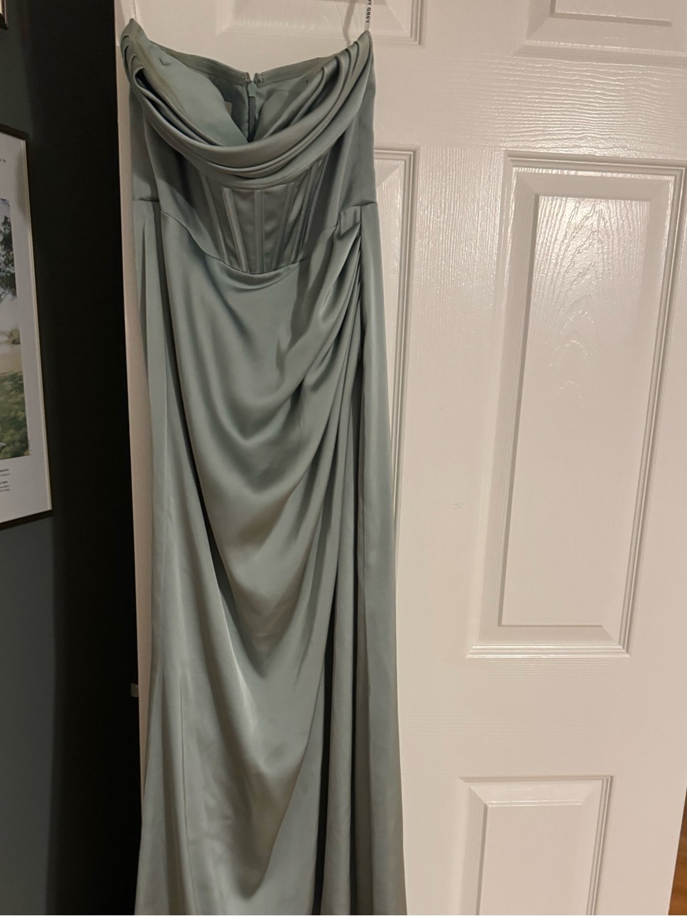Birdy Grey Sage Green Strapless Satin Dress size xs